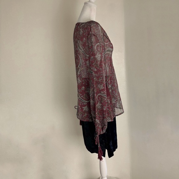 [URBANGIRL] Sheer V-Neck Bohemian Blouse Top M - Picture 6 of 7